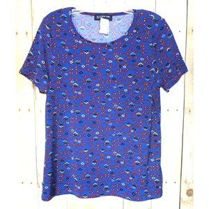 NEW Women's New York & Company Loose Fit Short Sleeve Blouse Blue Sz S